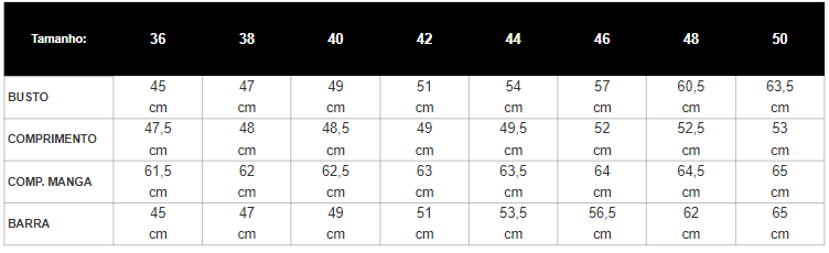 Tabela de Medidas