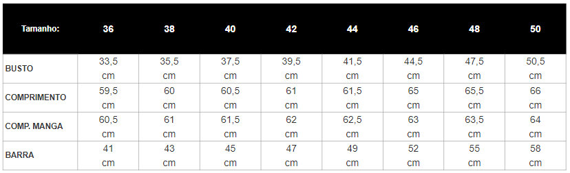 Tabela de Medidas