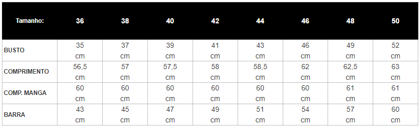 Tabela de Medidas