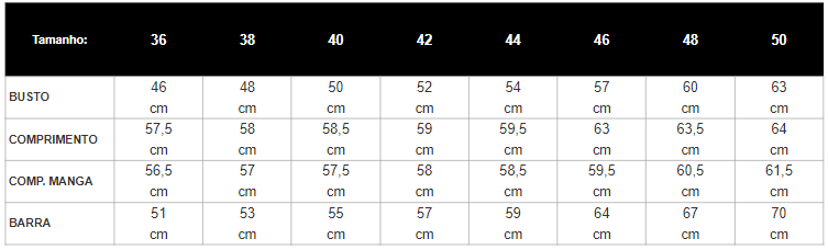 Tabela de Medidas