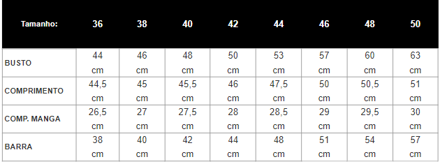Tabela de Medidas