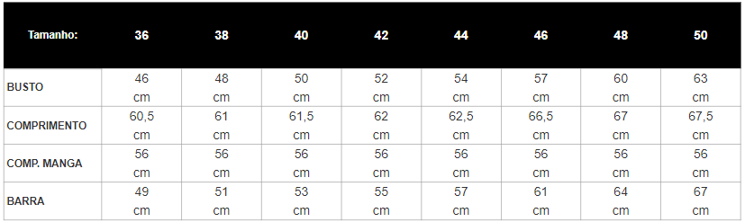 Tabela de Medidas