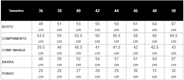 Tabela de Medidas