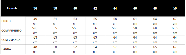 Tabela de Medidas