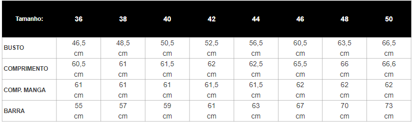 Tabela de Medidas