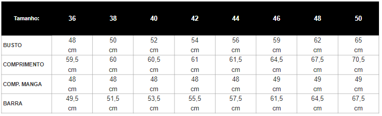 Tabela de Medidas