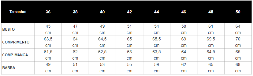 Tabela de Medidas