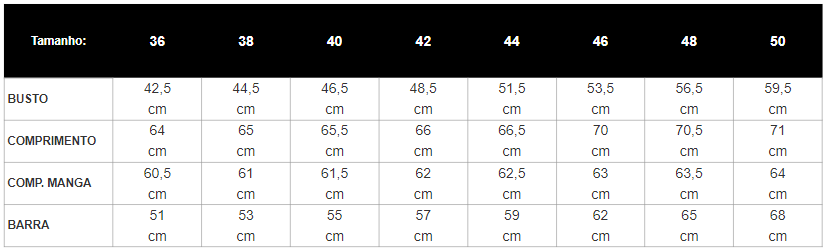 Tabela de Medidas