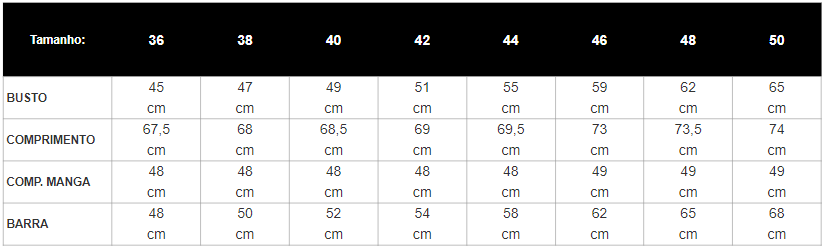 Tabela de Medidas