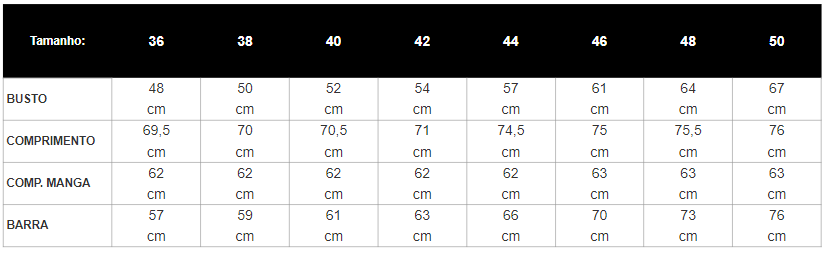 Tabela de Medidas
