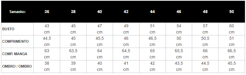 Tabela de Medidas