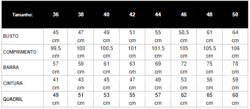 Tabela de Medidas